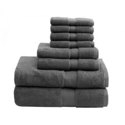 Madison Park 800Gsm 100 Percent Cotton Towel, Grey 8 Piece Set