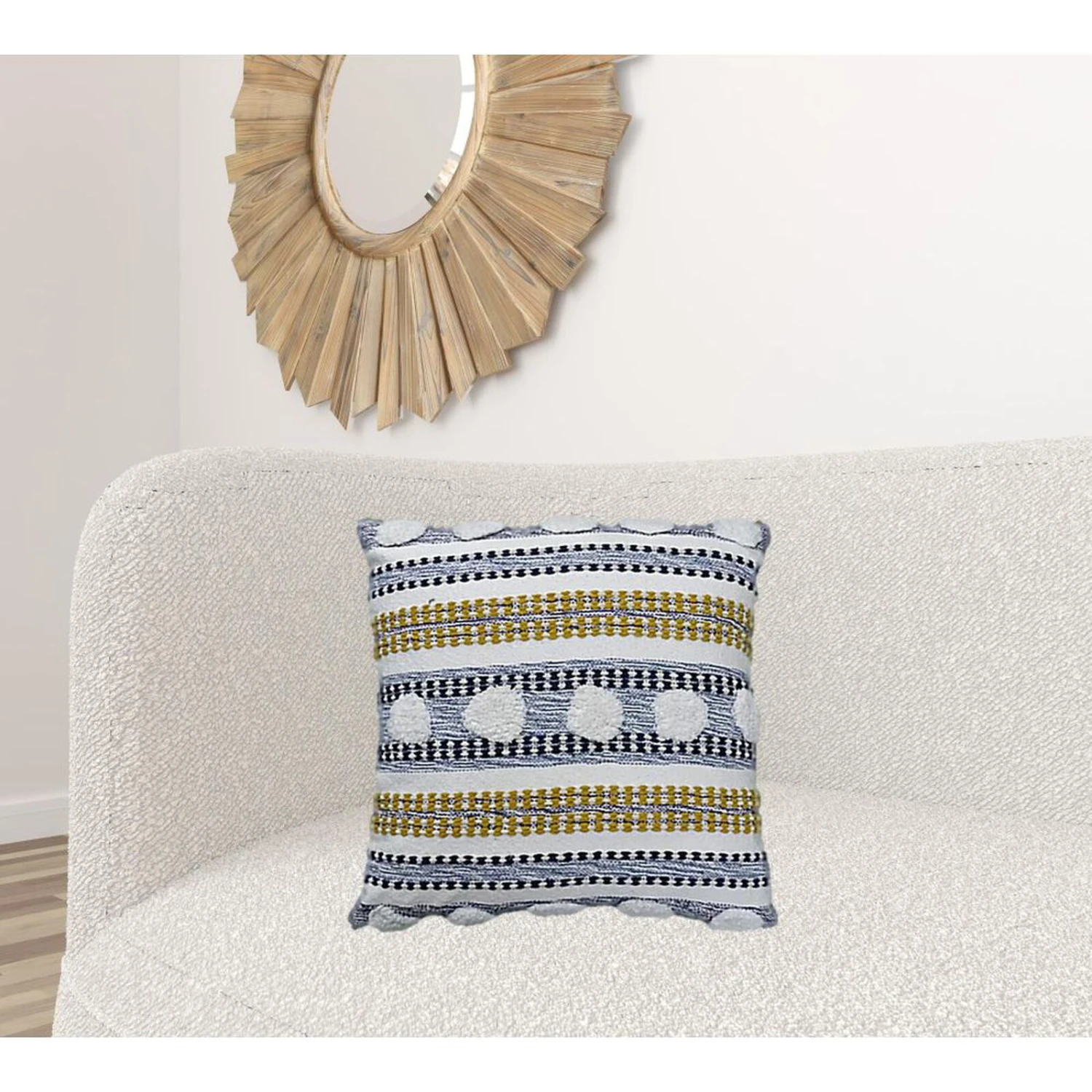 Homezia 20" X 20" Blue And Yellow Ribbed Zippered Cotton Blend Throw Pillow 2 Homezia 20" X 20" Blue And Yellow Ribbed Zippered Cotton Blend Throw Pillow - Image 2