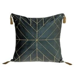 HomeRoots Charcoal And Gold Geo Velvet Throw Pillow With Gold Tassels