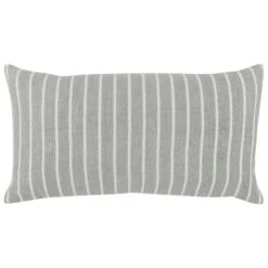 14 X 26 Accent Lumbar Pillow, Down, Striped Pattern, Gray, White Fabric-Benzara