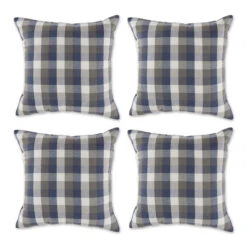 Set Of 4 French Blue And White Checkered Throw Pillow Covers 18"